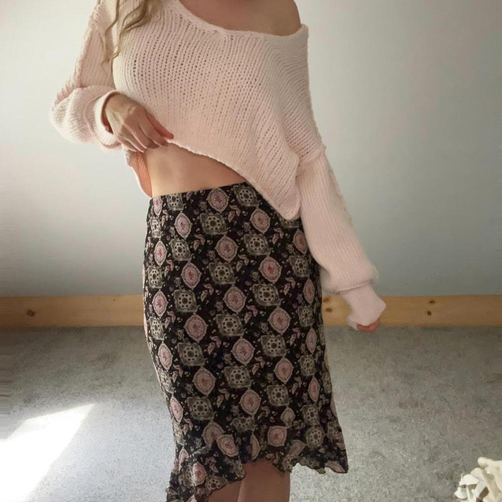 90s brown patterned boho western midi skirt Made in the US - size L